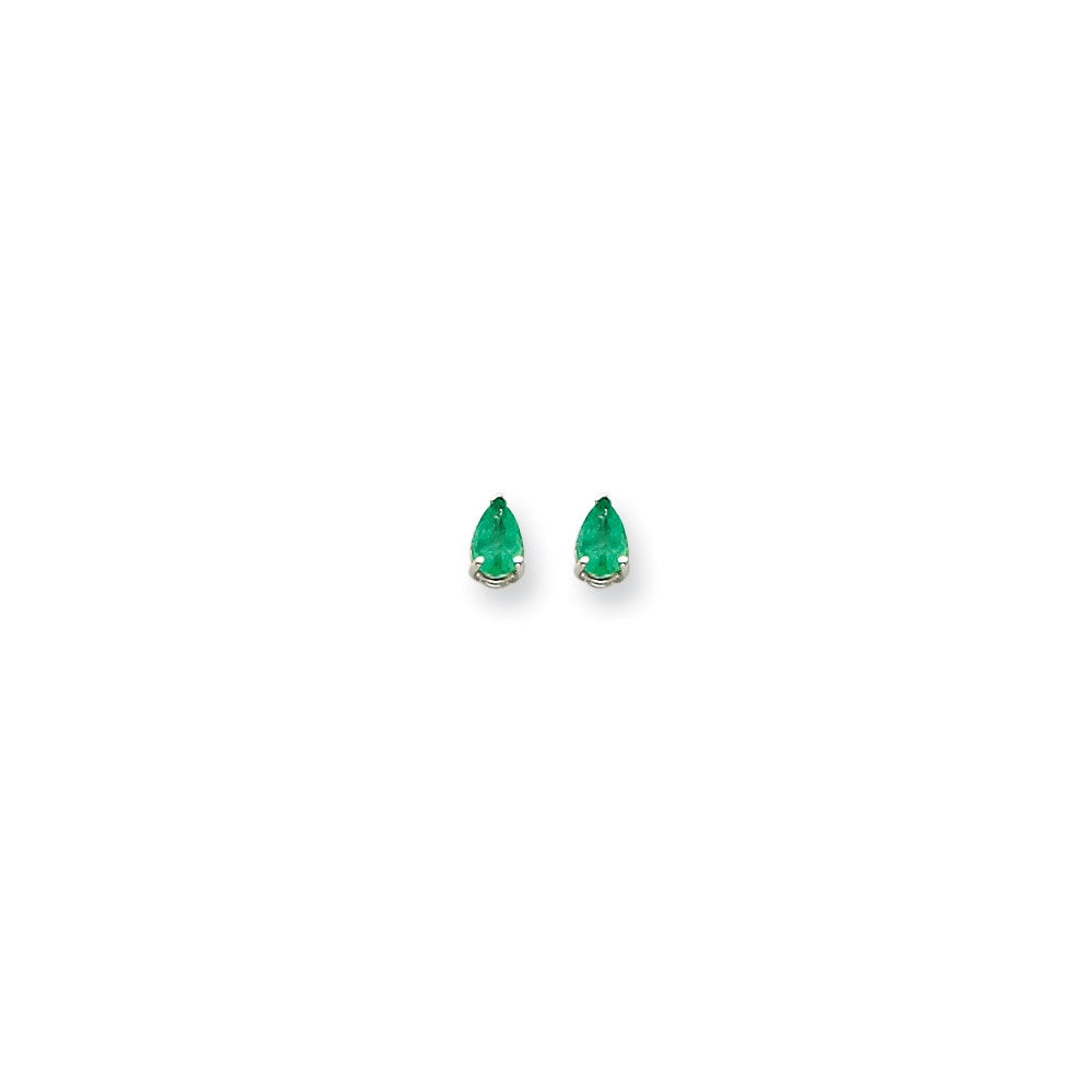 14k White Gold 6x4mm Pear Emerald Earrings