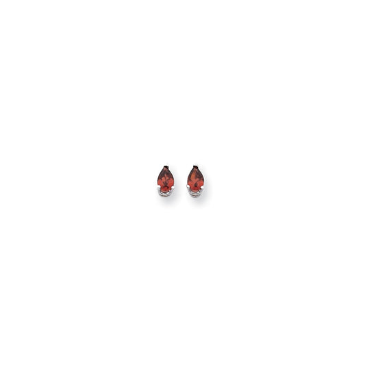 14k White Gold 6x4mm Pear Garnet Checker Earrings