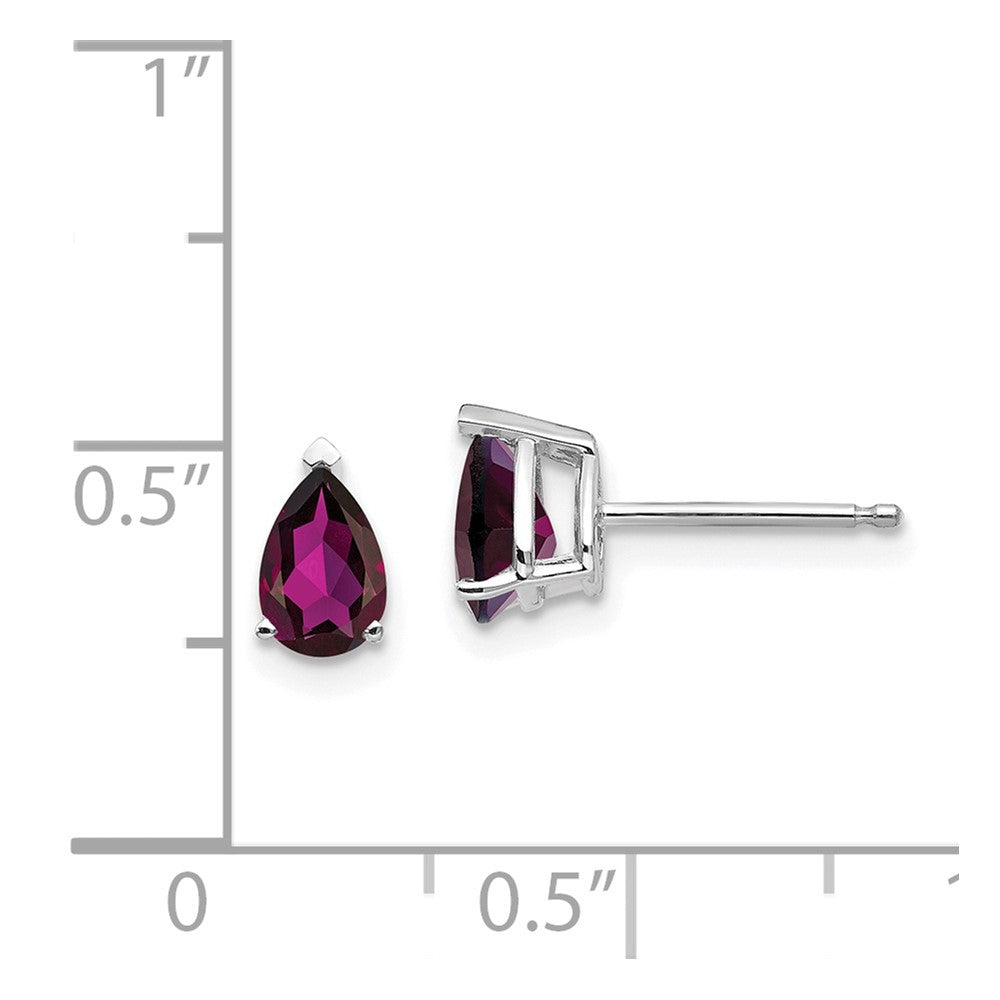 14k White Gold 6x4mm Pear Rhodolite Garnet earring