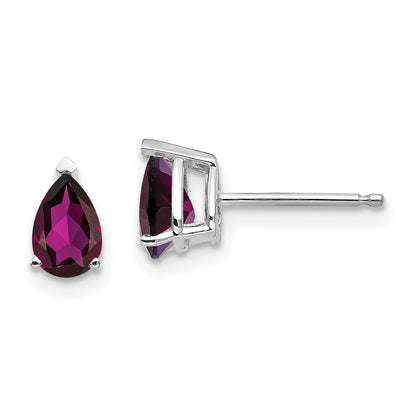 14k White Gold 6x4mm Pear Rhodolite Garnet earring