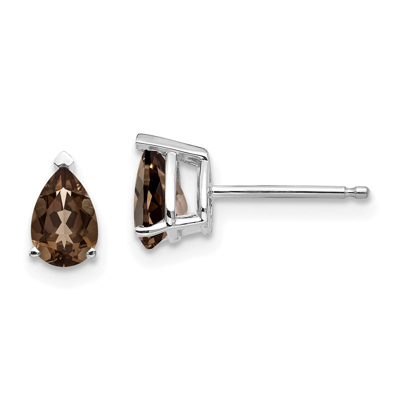 14k White Gold 6x4 Pear Smok Yellow Gold Quartz Earrings