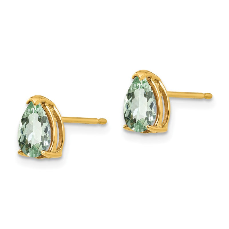 14k Yellow Gold 7x5 Pear Green Quartz Earrings