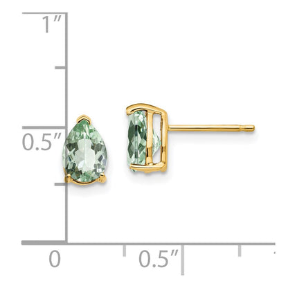14k Yellow Gold 7x5 Pear Green Quartz Earrings