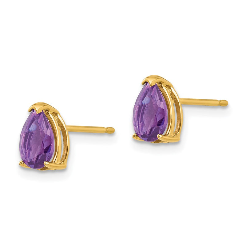 14k Yellow Gold 7x5mm Pear Amethyst Earrings