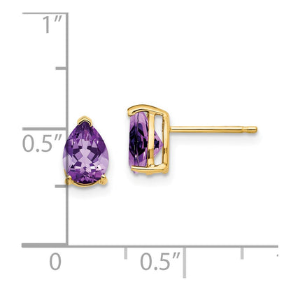 14k Yellow Gold 7x5mm Pear Amethyst Earrings