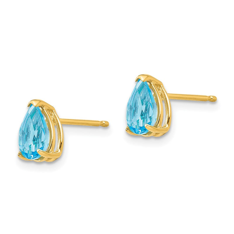 14k Yellow Gold 7x5mm Pear Blue Topaz Earrings