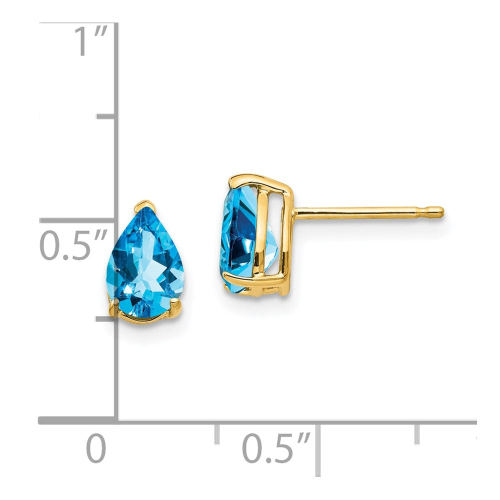 14k Yellow Gold 7x5mm Pear Blue Topaz Earrings