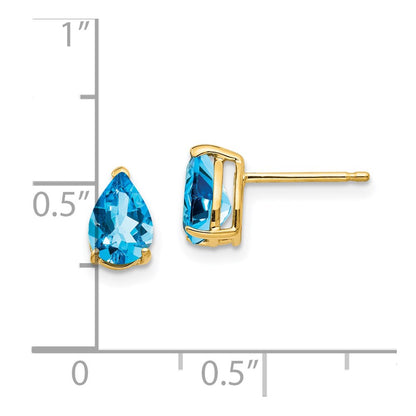 14k Yellow Gold 7x5mm Pear Blue Topaz Earrings