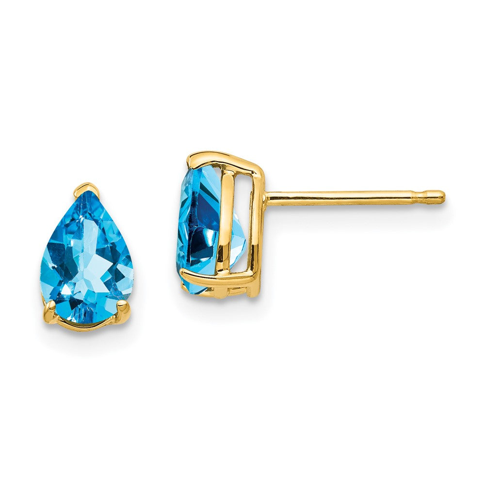 14k Yellow Gold 7x5mm Pear Blue Topaz Earrings