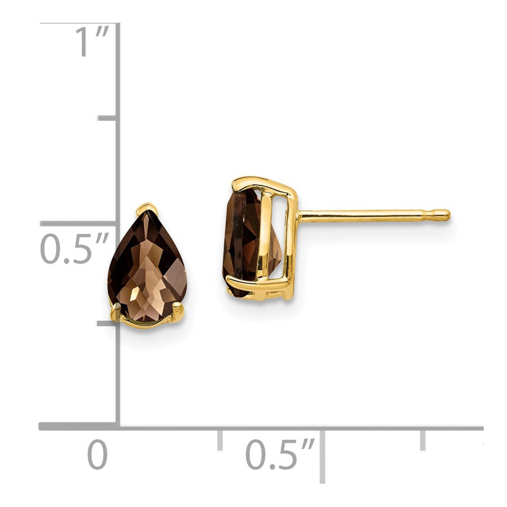 14k Yellow Gold 7x5 Pear Checker-Cut Smok Yellow Gold Quartz Earrings
