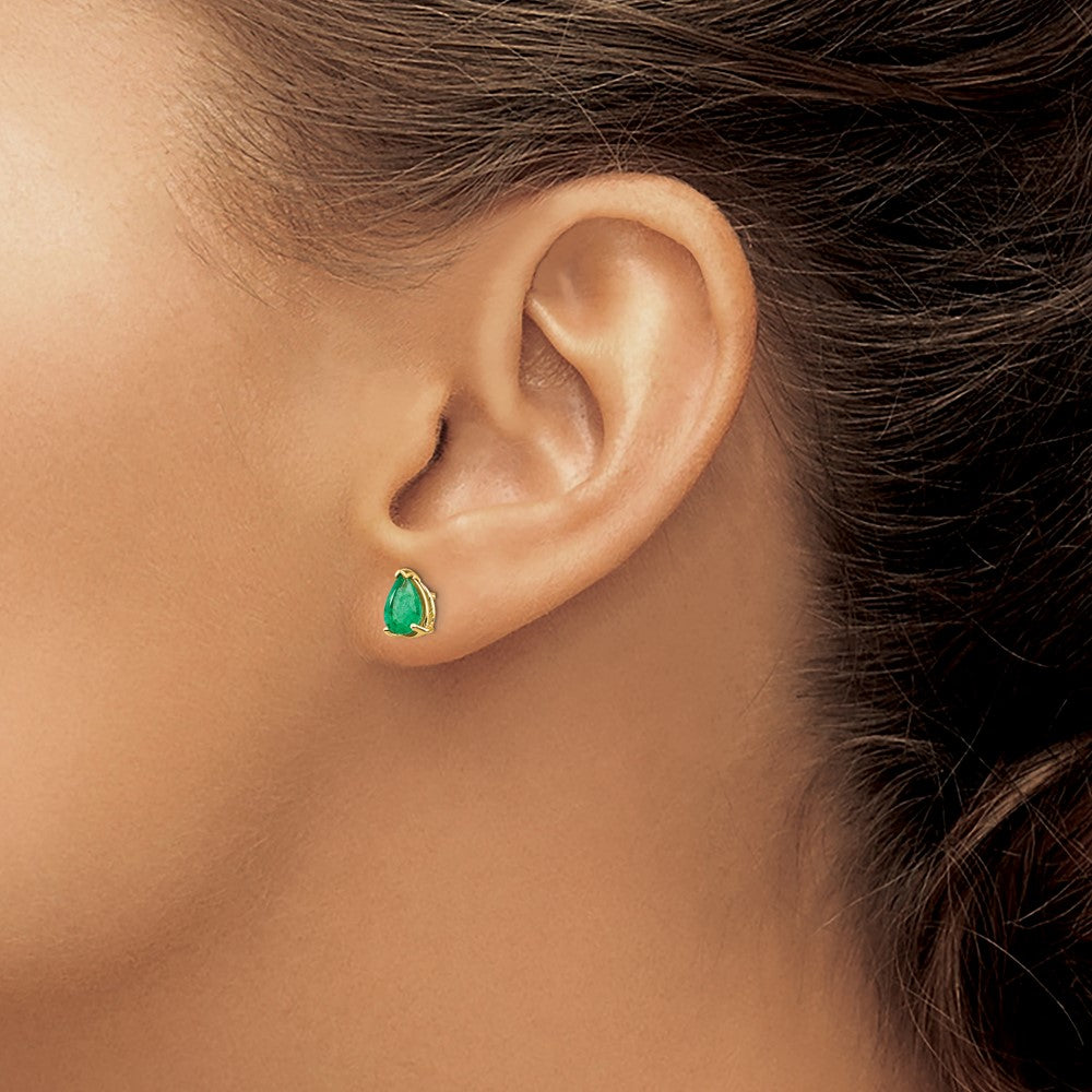 14k Yellow Gold 7x5mm Pear Emerald Earrings