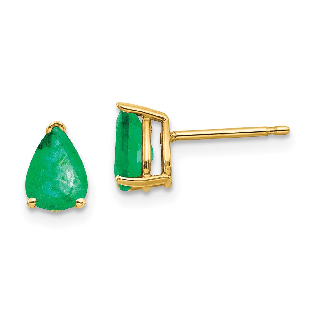 14k Yellow Gold Emerald Post Earrings