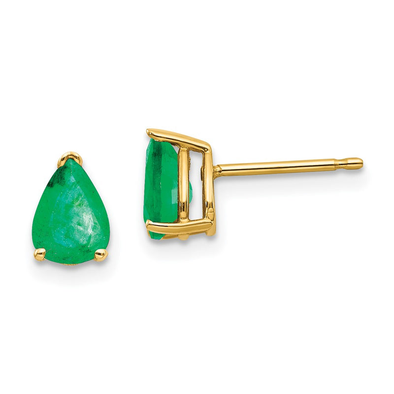 14k Yellow Gold Emerald Post Earrings