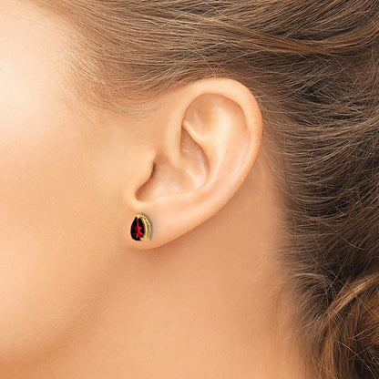 14k Yellow Gold 7x5mm Pear Garnet Earrings