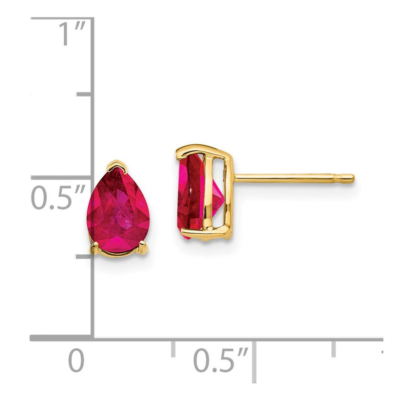 14k Yellow Gold 7x5mm Pear Ruby Earrings