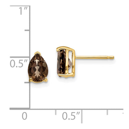 14k Yellow Gold 7x5 Pear Smok Yellow Gold Quartz Earrings