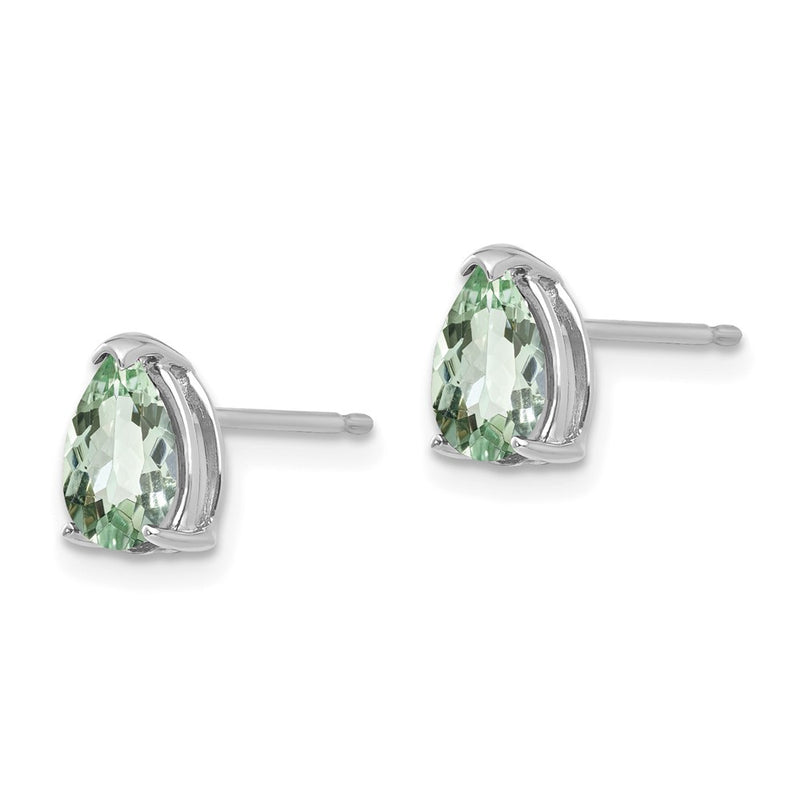 14k White Gold 7x5 Pear Green Quartz Earrings