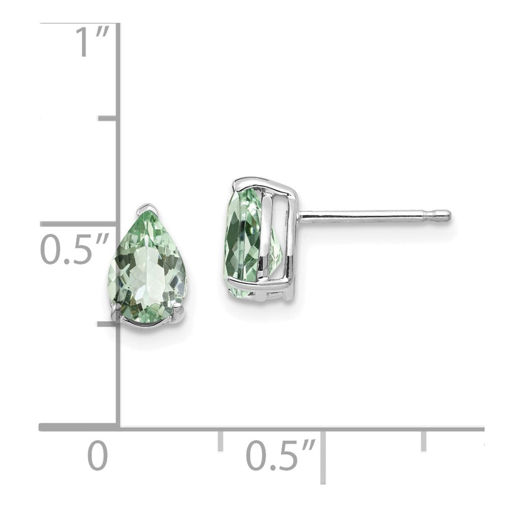 14k White Gold 7x5 Pear Green Quartz Earrings