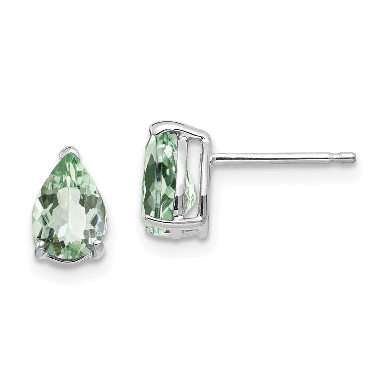 14k White Gold 7x5 Pear Green Quartz Earrings