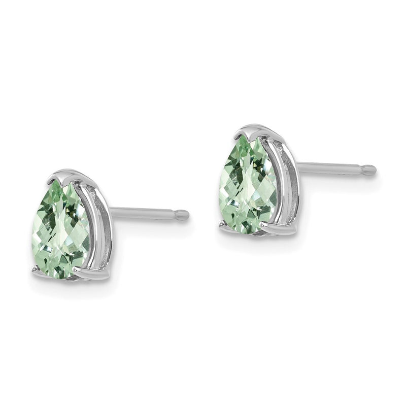 14k White Gold 7x5 Pear Checker-Cut Green Quartz Earrings