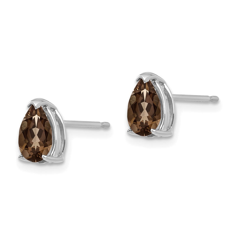 14k White Gold 7x5 Pear Checker-Cut Smok Yellow Gold Quartz Earrings