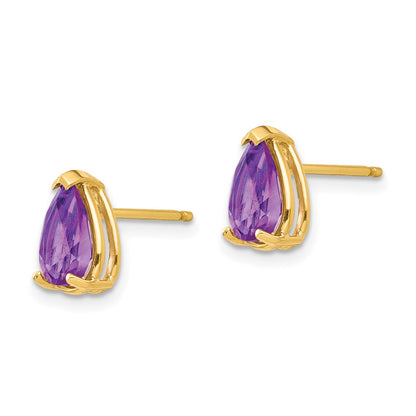 14k Yellow Gold 8x5mm Pear Amethyst Earrings
