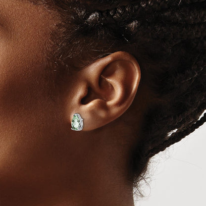14k White Gold 8x5 Pear Green Quartz Earrings