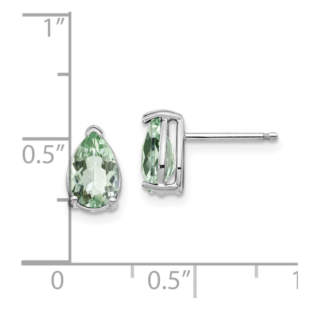 14k White Gold 8x5 Pear Green Quartz Earrings