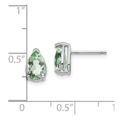 14k White Gold 8x5 Pear Green Quartz Earrings
