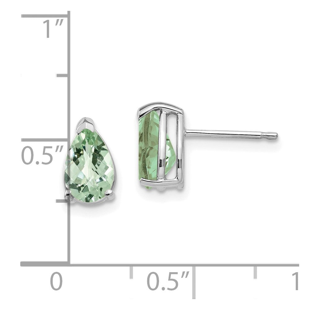 14k White Gold 8x5 Pear Checker-Cut Green Quartz Earrings