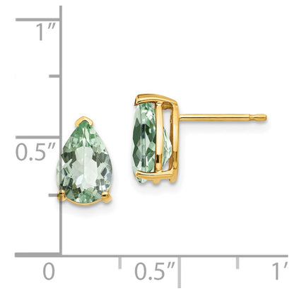 14k Yellow Gold 9x6 Pear Green Quartz Earrings