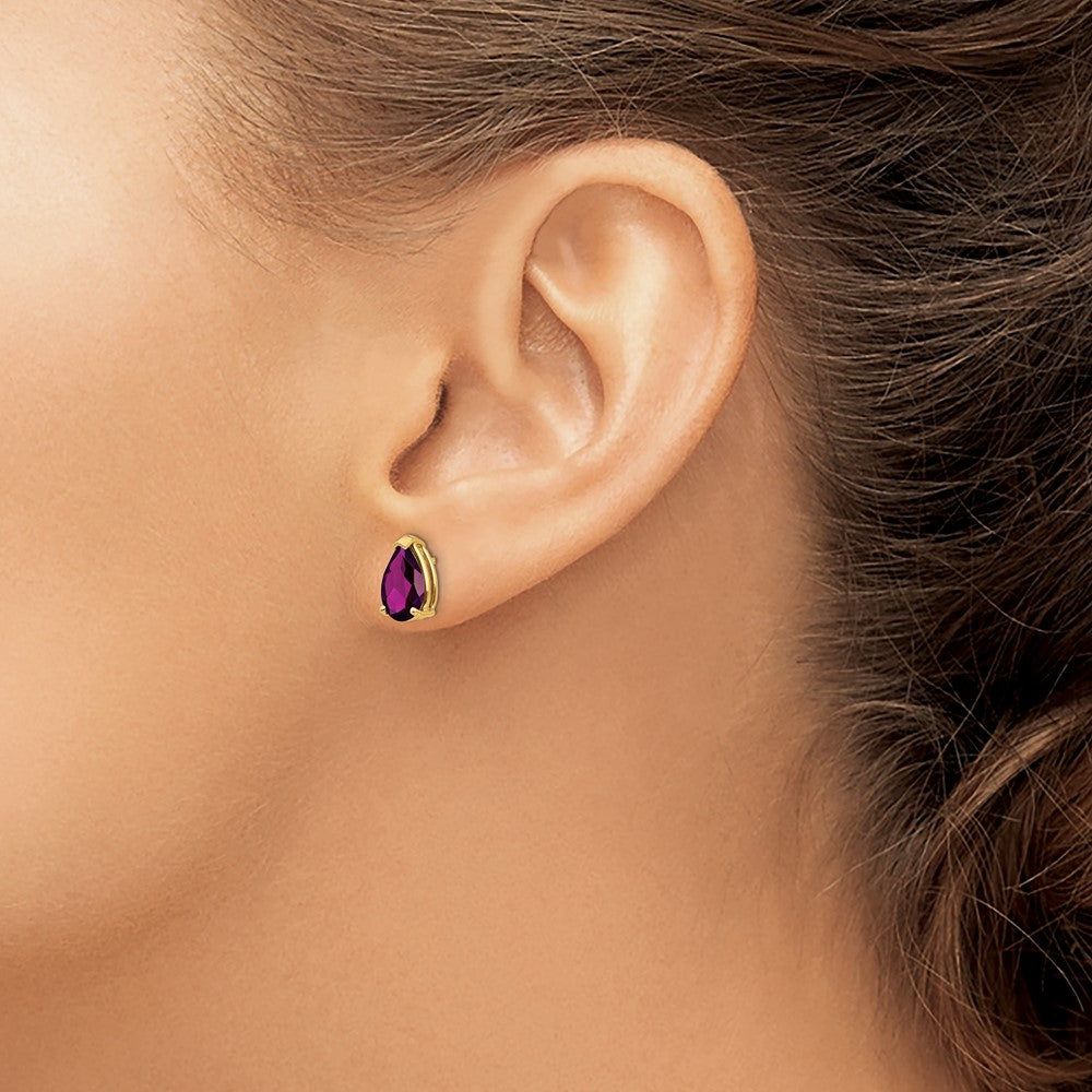 14k Yellow Gold 9x6mm Pear Rhodolite Garnet earring