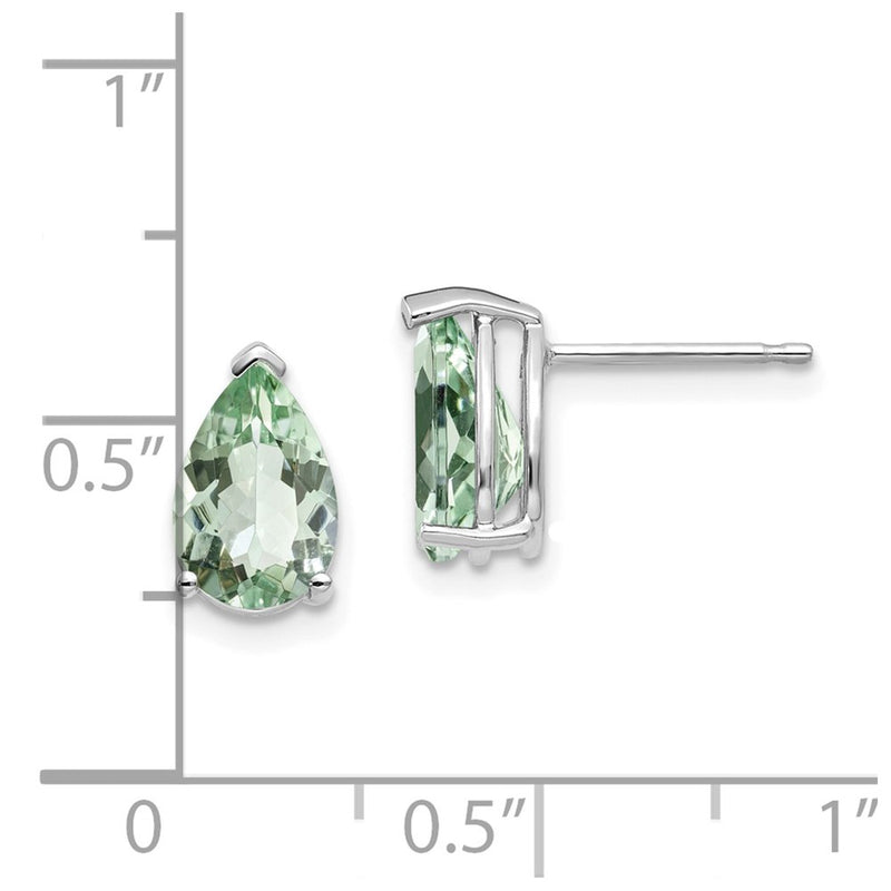 14k White Gold 9x6 Pear Green Quartz Earrings