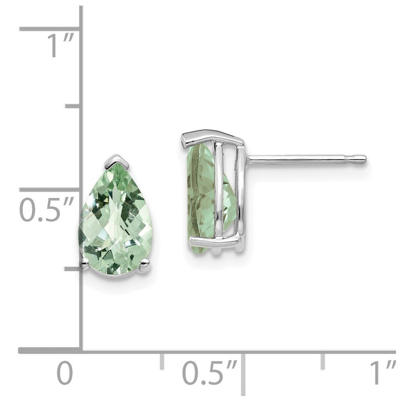 14k White Gold 9x6 Pear Checker-Cut Green Quartz Earrings