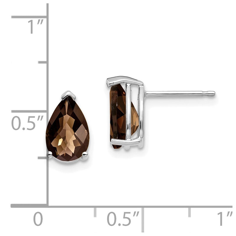 14k White Gold 9x6 Pear Checker-Cut Smok Yellow Gold Quartz Earrings