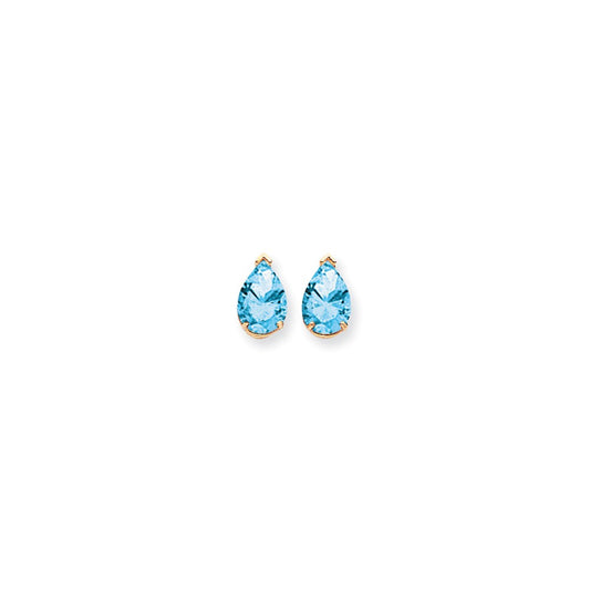 14k Yellow Gold 10x7mm Pear Blue Topaz Checker Earrings