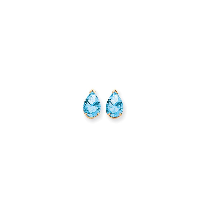 14k Yellow Gold 10x7mm Pear Blue Topaz Checker Earrings