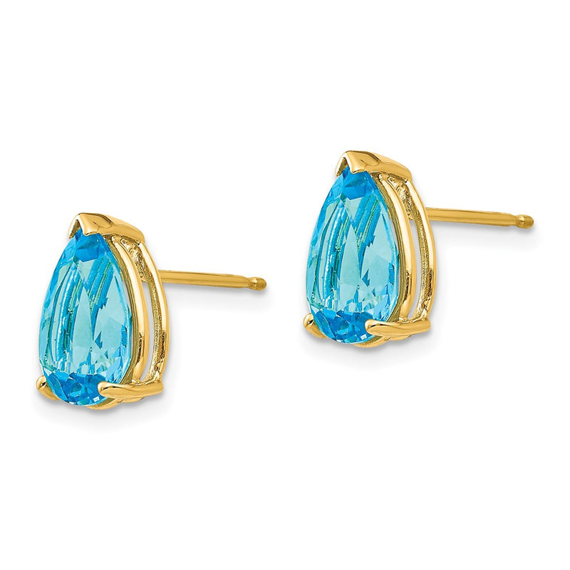 14k Yellow Gold 10x7mm Pear Blue Topaz Earrings