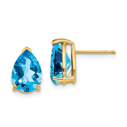 14k Yellow Gold 10x7mm Pear Blue Topaz Earrings