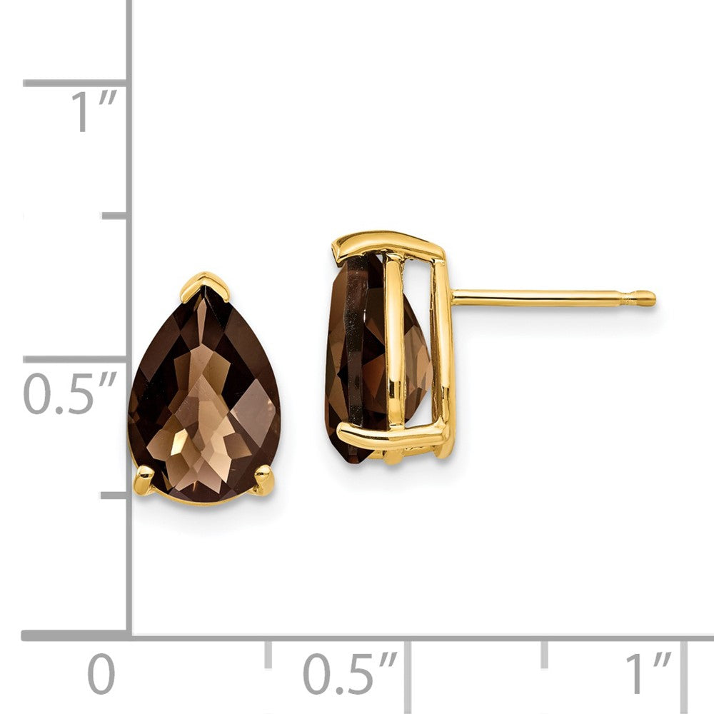 14k Yellow Gold 10x7 Pear Checker-Cut Smok Yellow Gold Quartz Earrings
