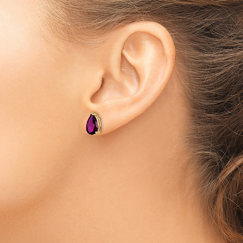 14k Yellow Gold 10x7mm Pear Rhodolite Garnet earring