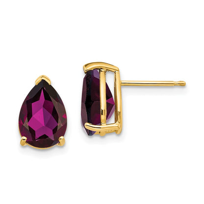 14k Yellow Gold 10x7mm Pear Rhodolite Garnet earring