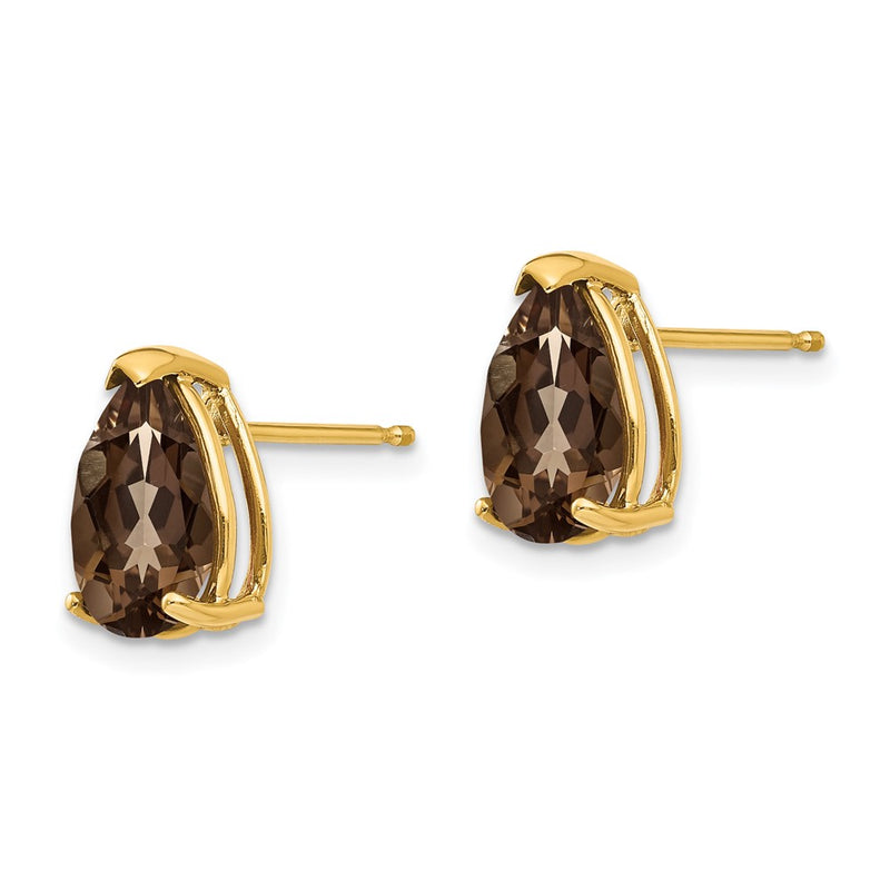 14k Yellow Gold 10x7 Pear Smok Yellow Gold Quartz Earrings