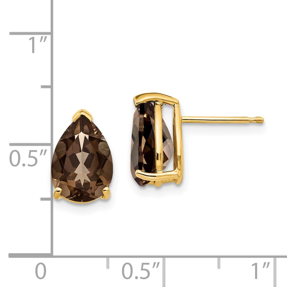 14k Yellow Gold 10x7 Pear Smok Yellow Gold Quartz Earrings