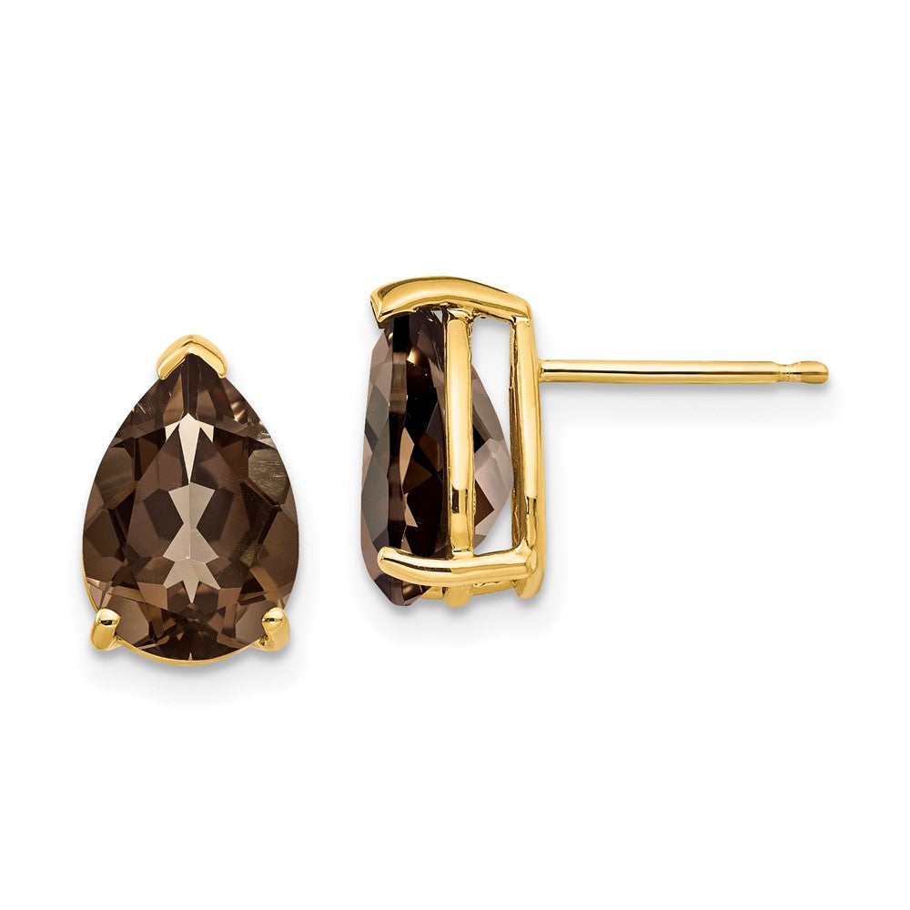 14k Yellow Gold 10x7 Pear Smok Yellow Gold Quartz Earrings