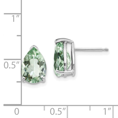 14k White Gold 10x7 Pear Green Quartz Earrings