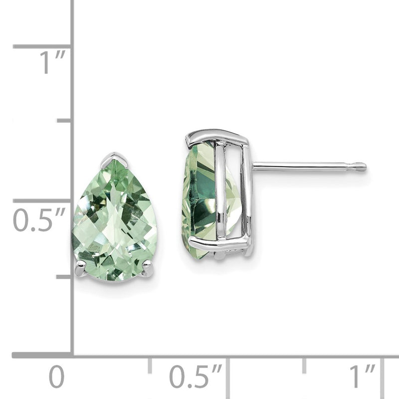 14k White Gold 10x7 Pear Checker-Cut Green Quartz Earrings