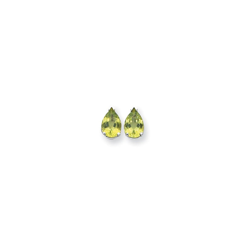14k White Gold 10x7mm Pear Peridot Checker Earrings