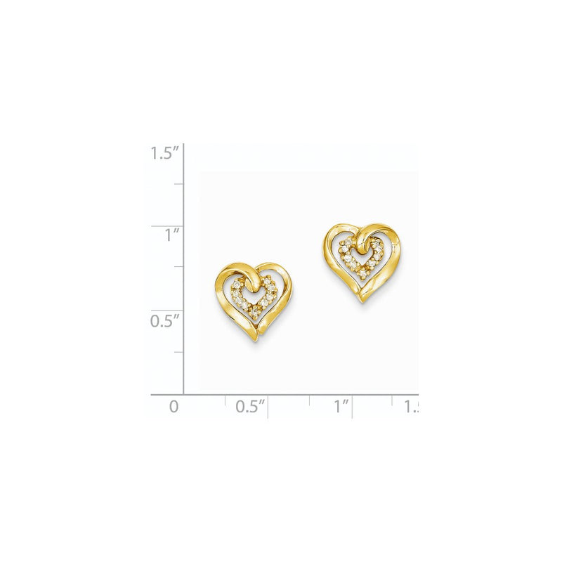 14k Yellow Gold Real Diamond Heart Earrings