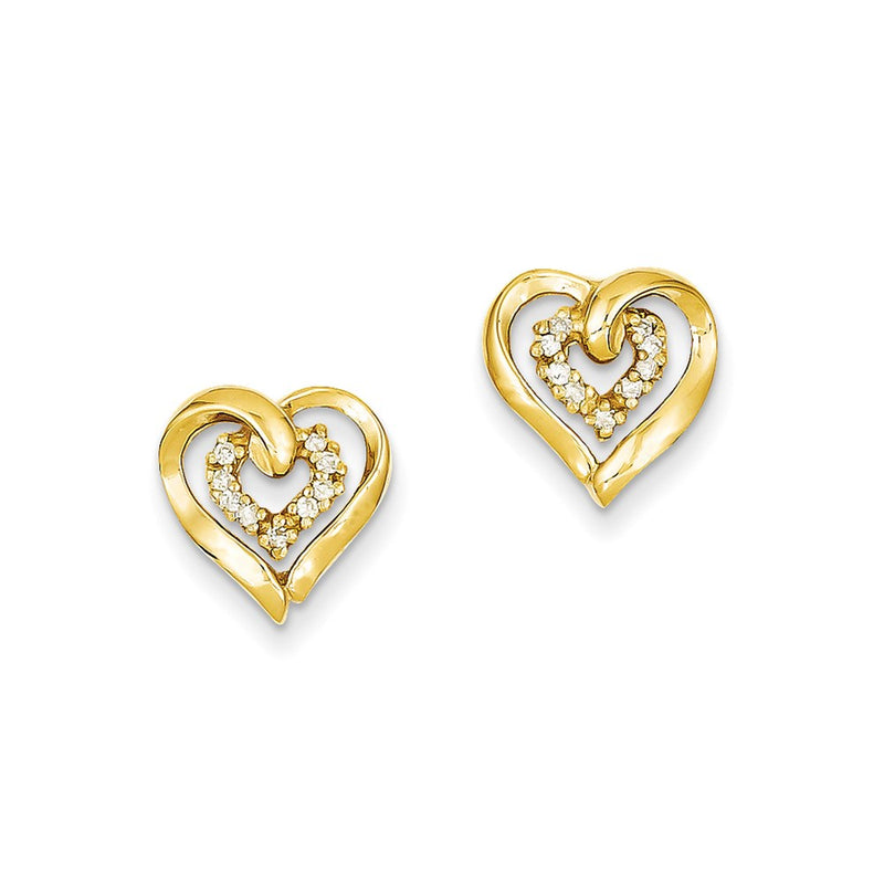 14k Yellow Gold Real Diamond Heart Earrings